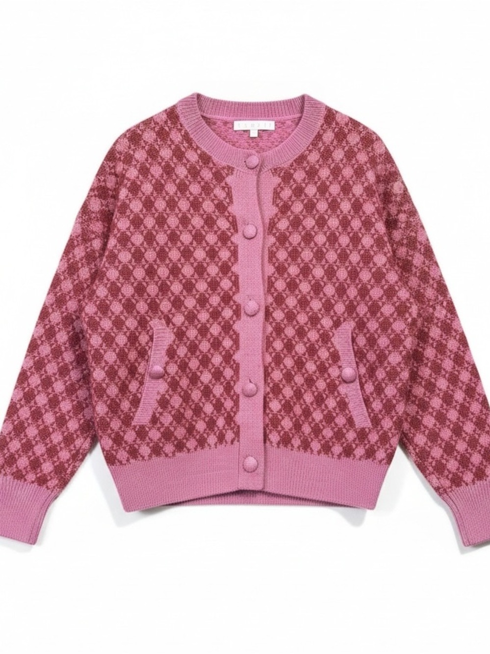 Karlie Magenta Plaid Covered Button Front Puff Sleeve Cardigan Sweater Sz Small
